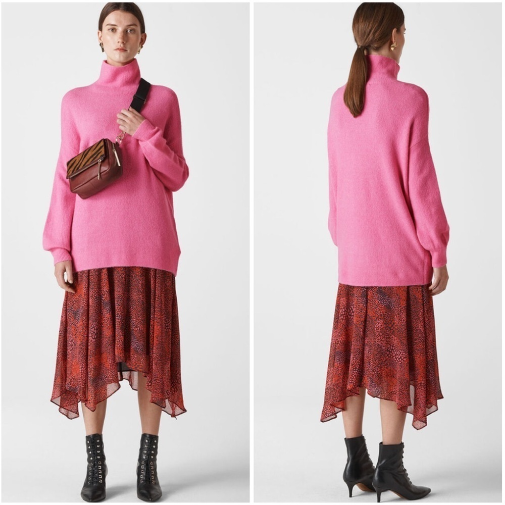 Whistles Pink Oversized Funnel Neck Knit Turtleneck Wool Blend Sweater Large